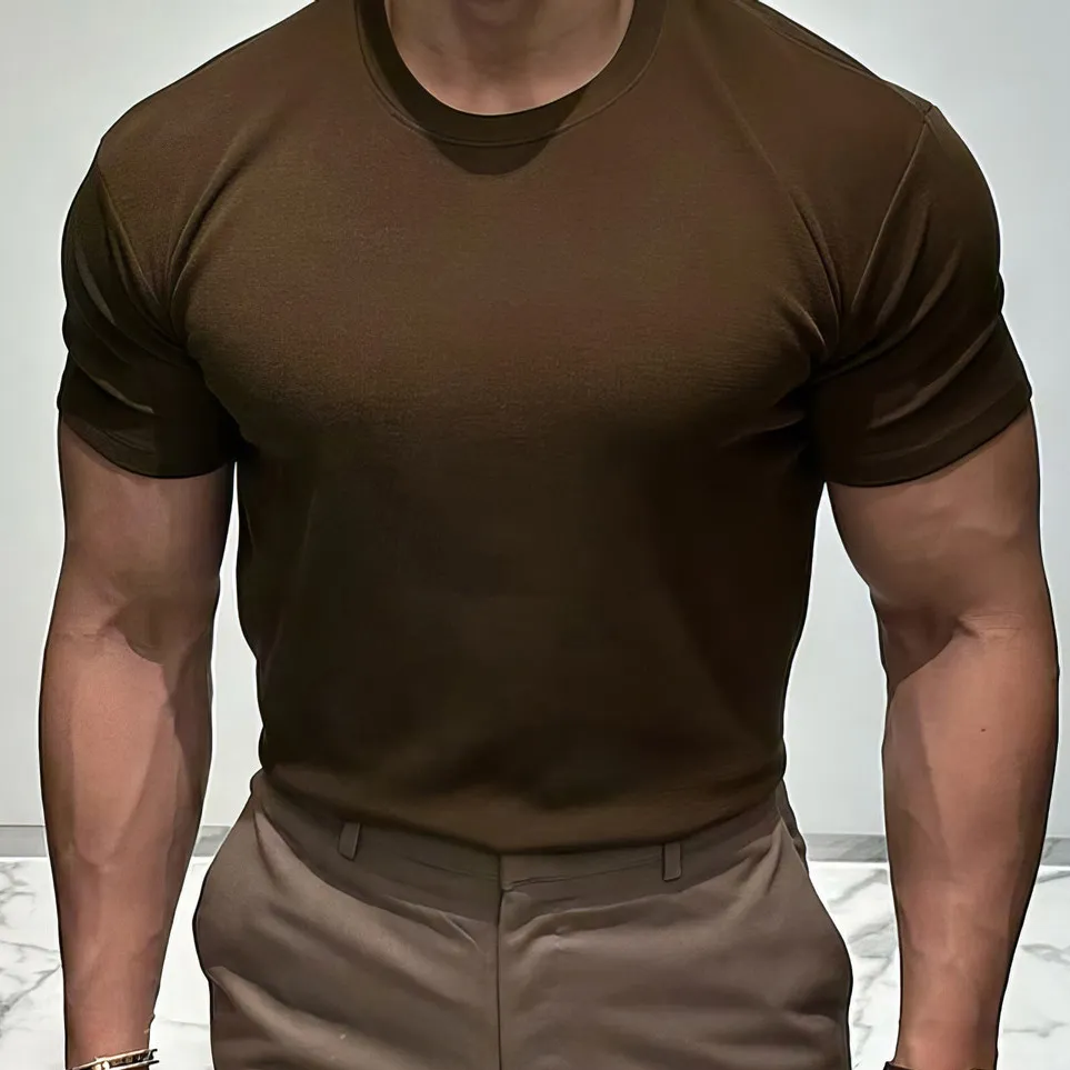 Men Fashion Casual Simple Solid Color Short-Sleeve T-Shirt