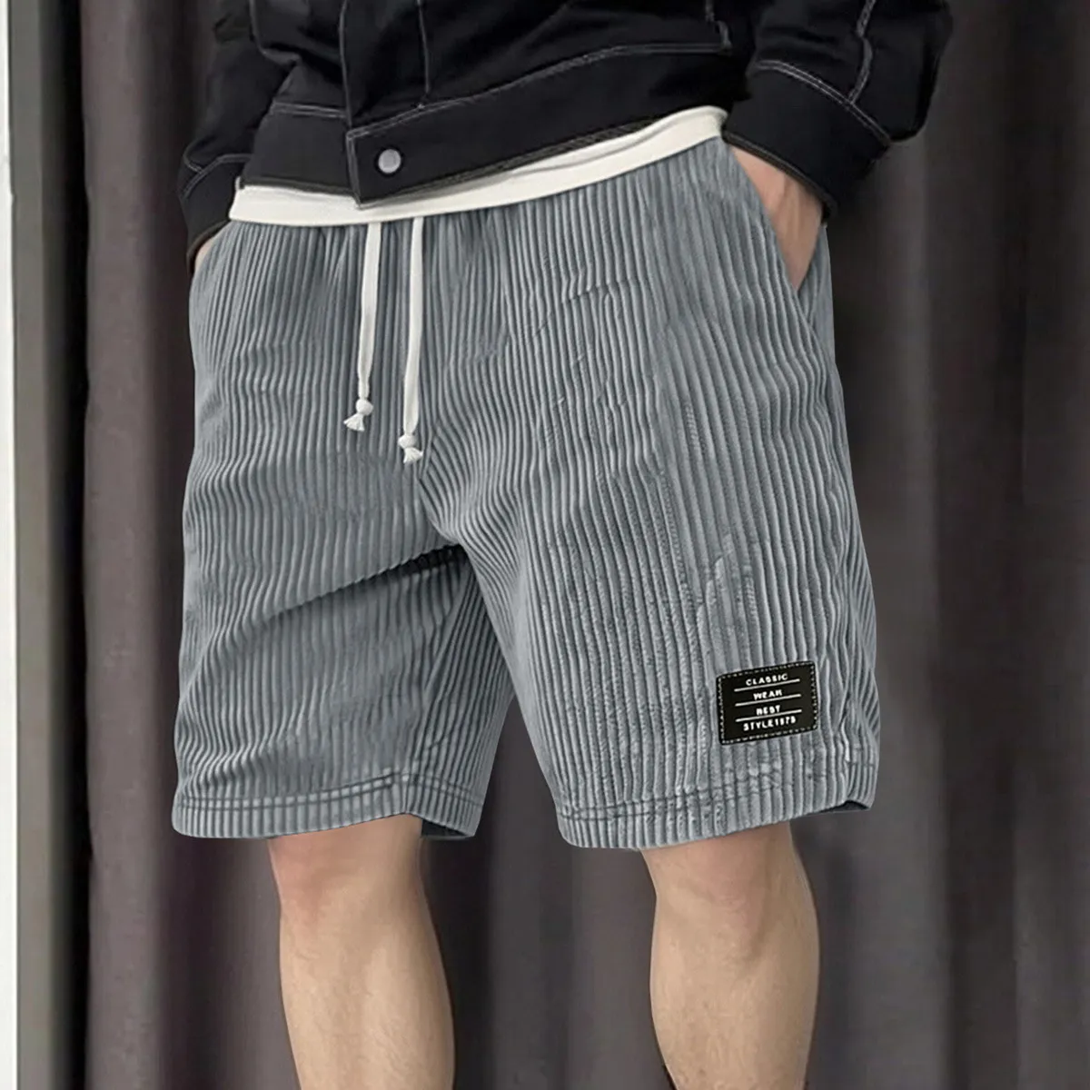Men'S Fashion Casual Summer Solid Color Corduroy Loose Shorts