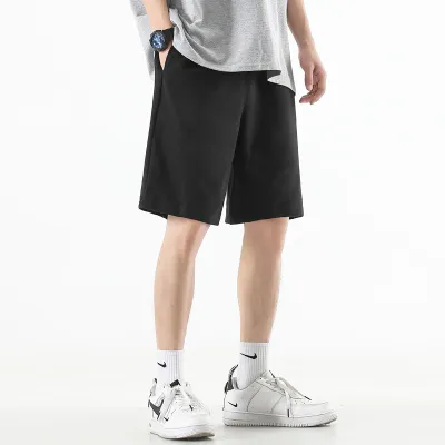 Men Fashion Casual Simple Solid Color Straight Drawstring Shorts