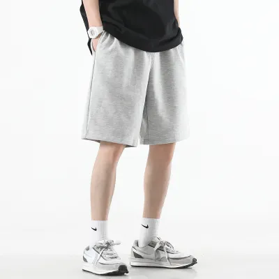 Men Fashion Casual Simple Solid Color Straight Drawstring Shorts