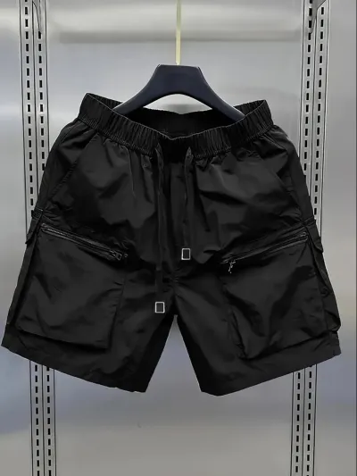 Men Fashion Casual Summer Solid Color Multi-Pocket Thin Loose Cargo Shorts