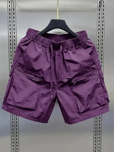Men Fashion Casual Summer Solid Color Multi-Pocket Thin Loose Cargo Shorts