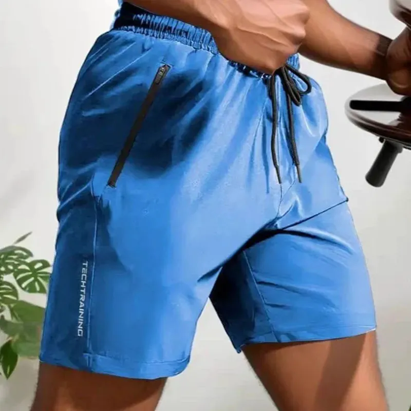 Men Fashion Casual Summer Solid Color Breathable Quick-Drying Loose Shorts