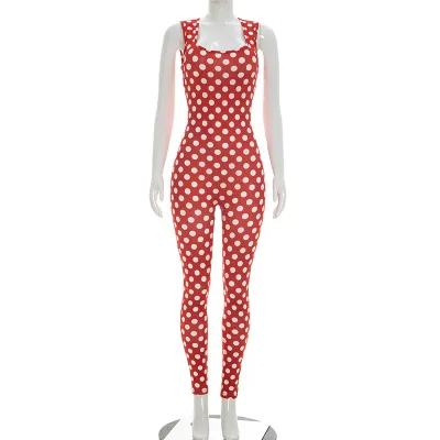 Women Fashion Dot Print Sling Jumpsuits