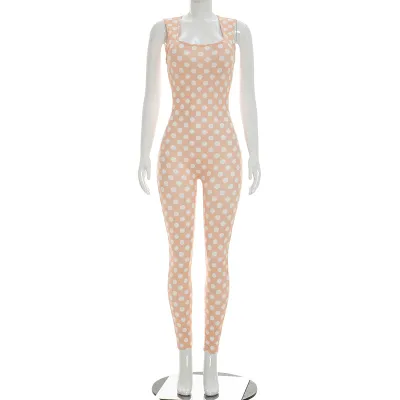 Women Fashion Dot Print Sling Jumpsuits