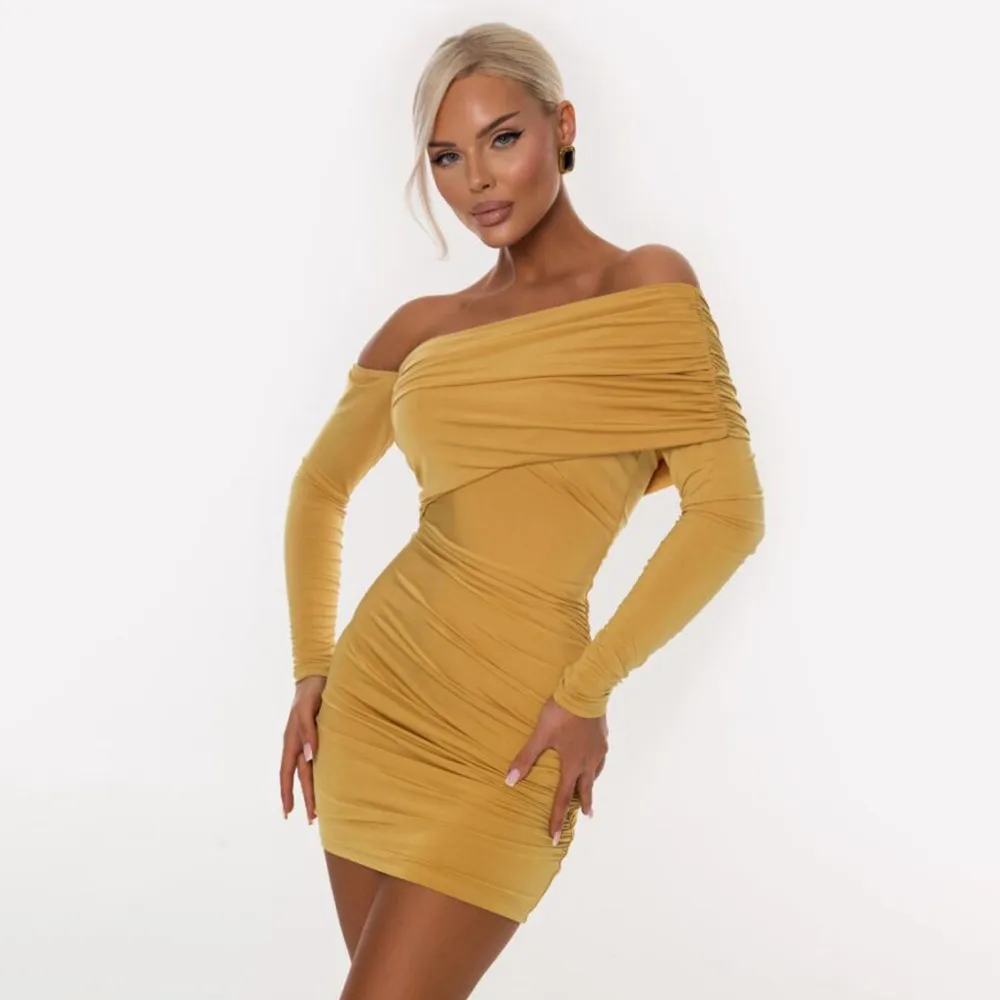 Autumn Women Sexy Solid Color Off-Shoulder Long Sleeve Mini Dress
