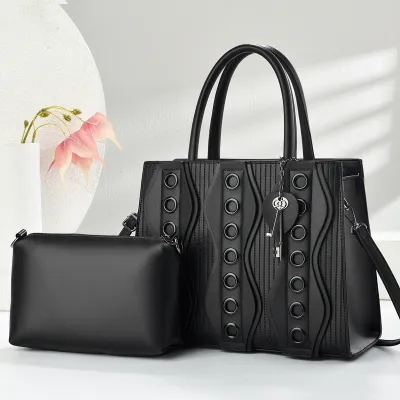 Women Fashion Casual Color Block Handbag Two-Piece Bag Set