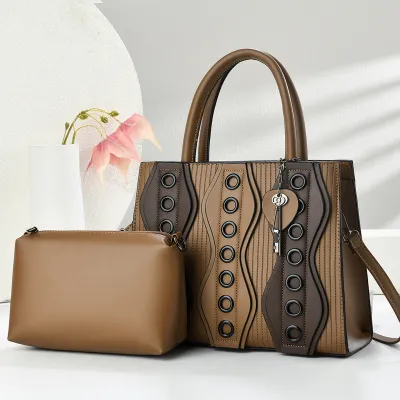 Women Fashion Casual Color Block Handbag Two-Piece Bag Set