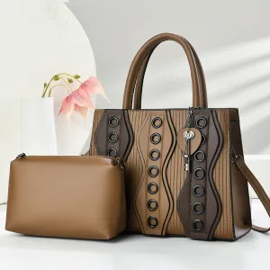 Women Fashion Casual Color Block Handbag Two-Piece Bag Set