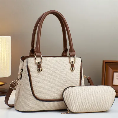 Women Fashion Retro Large Capacity Handbag Two-Piece Bag Set