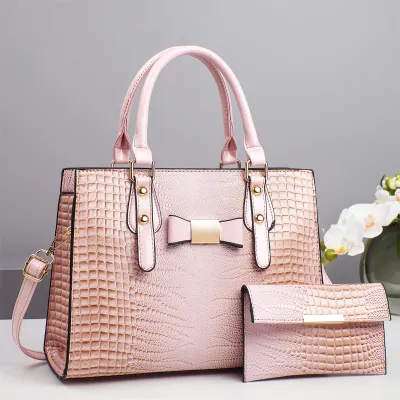 Women Fashion Casual Crocodile Pattern Handbag Two-Piece Bag Set