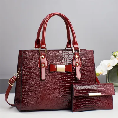 Women Fashion Casual Crocodile Pattern Handbag Two-Piece Bag Set