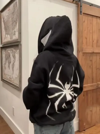 Fashion Casual Halloween Spider Print Zipper Long-Sleeve Hoodies