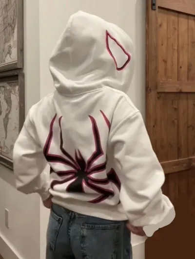 Fashion Casual Halloween Spider Print Zipper Long-Sleeve Hoodies