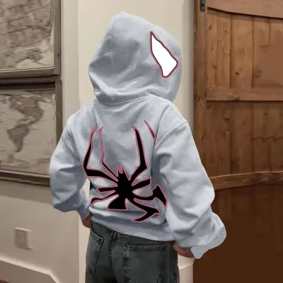 Fashion Casual Halloween Spider Print Zipper Long-Sleeve Hoodies
