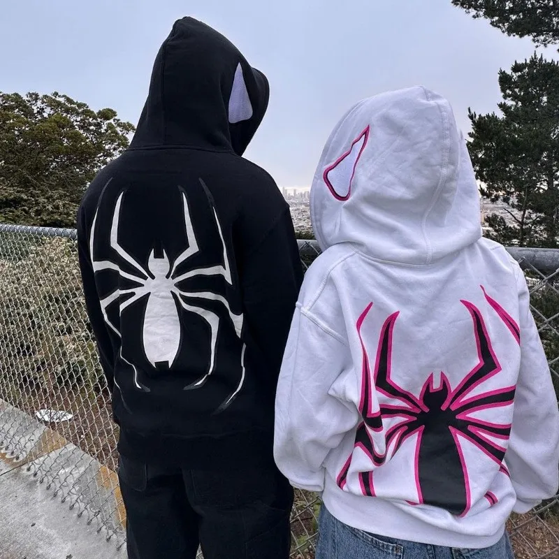 Fashion Casual Halloween Spider Print Zipper Long-Sleeve Hoodies
