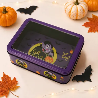 Halloween Transparent Lid Tinplate Box Cartoon Witch Pumpkin Candy Holiday Decoration Box