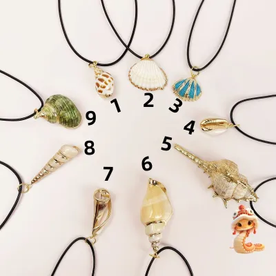 Women Fashion Ocean Wax Leather Rope Electroplated Natural Shell Conch Pendant Necklace 5pcs/Set
