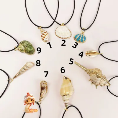 Women Fashion Ocean Wax Leather Rope Electroplated Natural Shell Conch Pendant Necklace 5pcs/Set