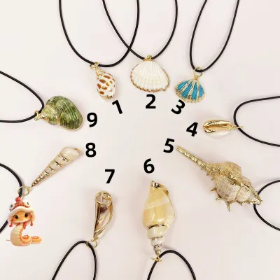 Women Fashion Ocean Wax Leather Rope Electroplated Natural Shell Conch Pendant Necklace 5pcs/Set