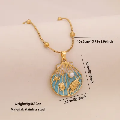 Women Fashion Ocean Blue Imitation Pearl Shell Scallop Love Floral Bird Pendant Necklace
