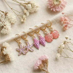 Women Fashion Ocean Vacation Beach Shell Star Alloy Oil Drop Earrings 3pair/Set
