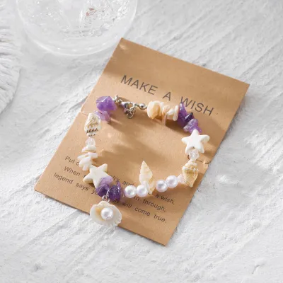 Women Fashion Summer Ocean Shell Conch Gravel Handmade Bracelet