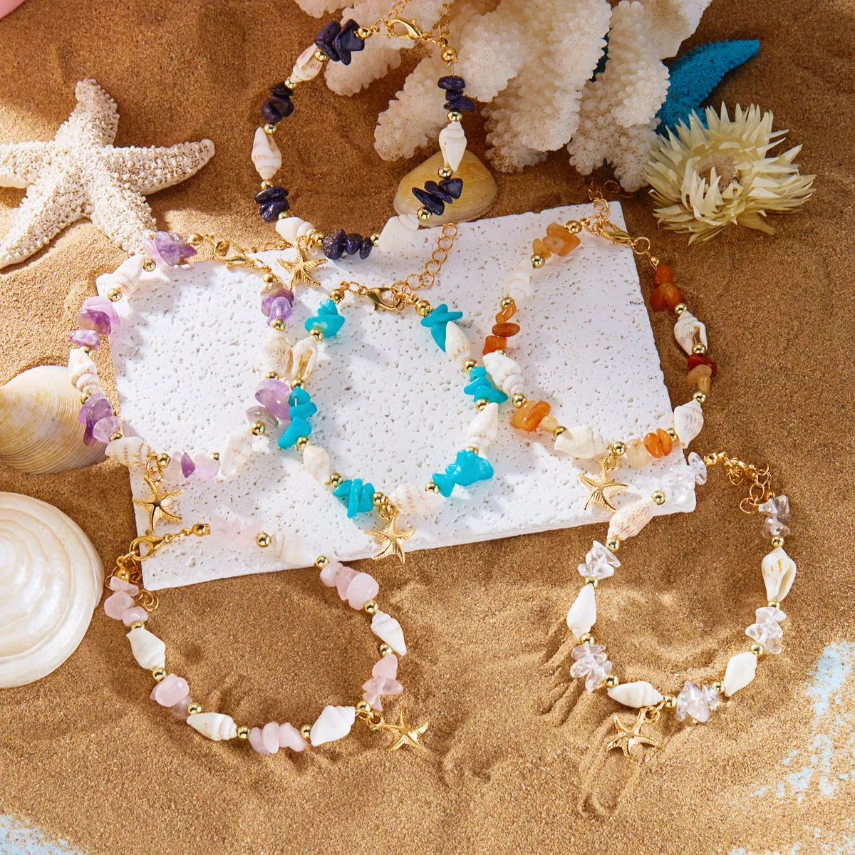 Women Fashion Boho Ocean Starfish Conch Bracelet