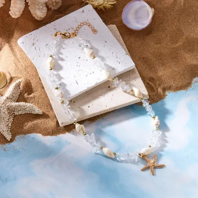 Women Fashion Boho Ocean Starfish Conch Necklace
