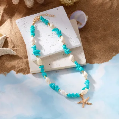 Women Fashion Boho Ocean Starfish Conch Necklace