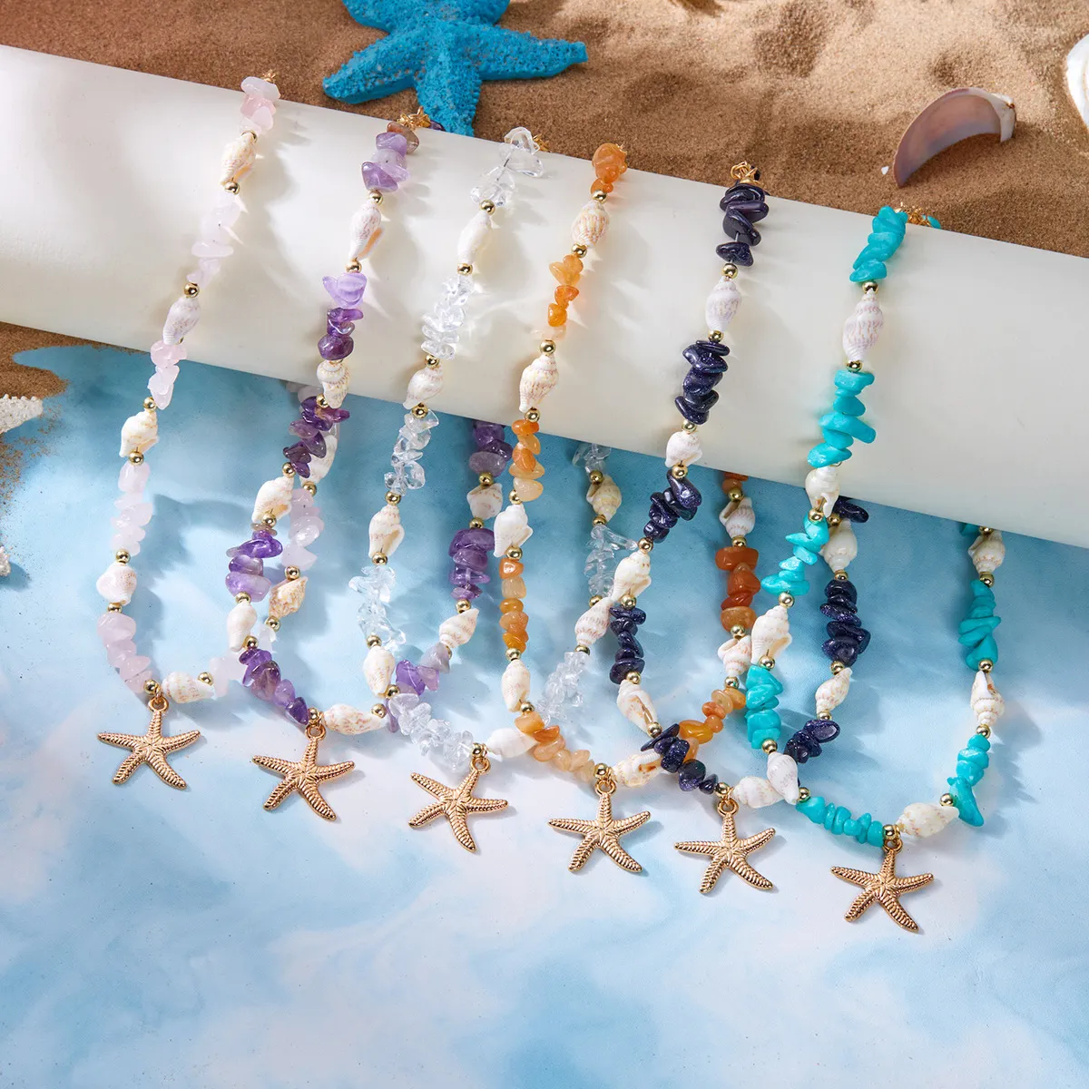 Women Fashion Boho Ocean Starfish Conch Necklace