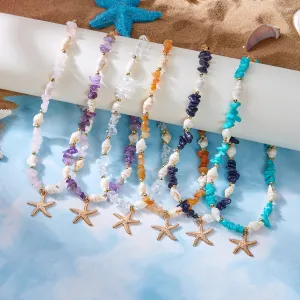 Women Fashion Boho Ocean Starfish Conch Necklace