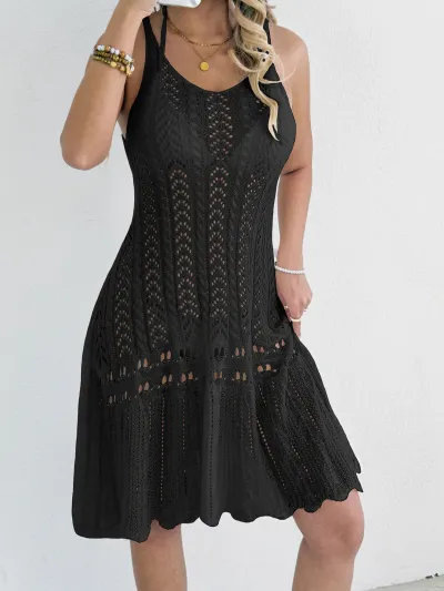 Women'S Fashion Solid Color Hollow-Out Woven Swimsuit Cover-Ups