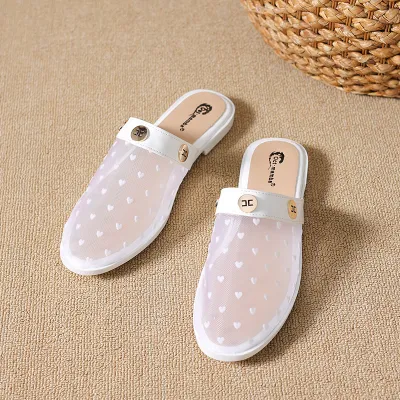 Women Fashion Casual Mesh Breathable Metal Buckle Slip-On Flat Slippers
