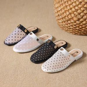 Women Fashion Casual Mesh Breathable Metal Buckle Slip-On Flat Slippers