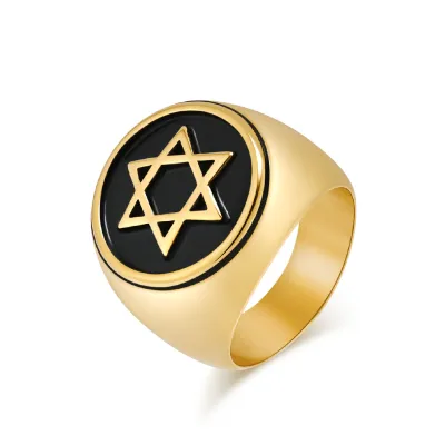 Men'S Retro Six-Pointed Star Titanium Steel Ring