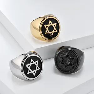 Men'S Retro Six-Pointed Star Titanium Steel Ring
