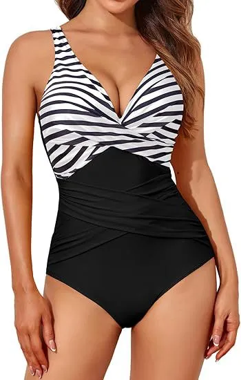 Women Fashion Sexy Solid Color High-Waist Tight Crossover Backless One-Piece Swimsuit