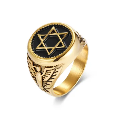 Men'S Fashion Six-Pointed Star Bald Eagle Titanium Steel Ring