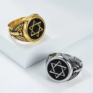 Men'S Fashion Six-Pointed Star Bald Eagle Titanium Steel Ring