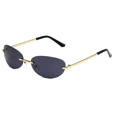Women Fashion Frameless Metal Oval Sunglasses