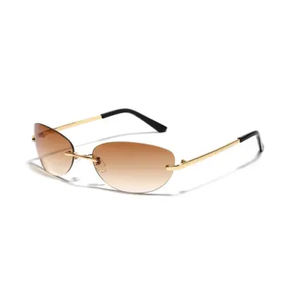 Women Fashion Frameless Metal Oval Sunglasses