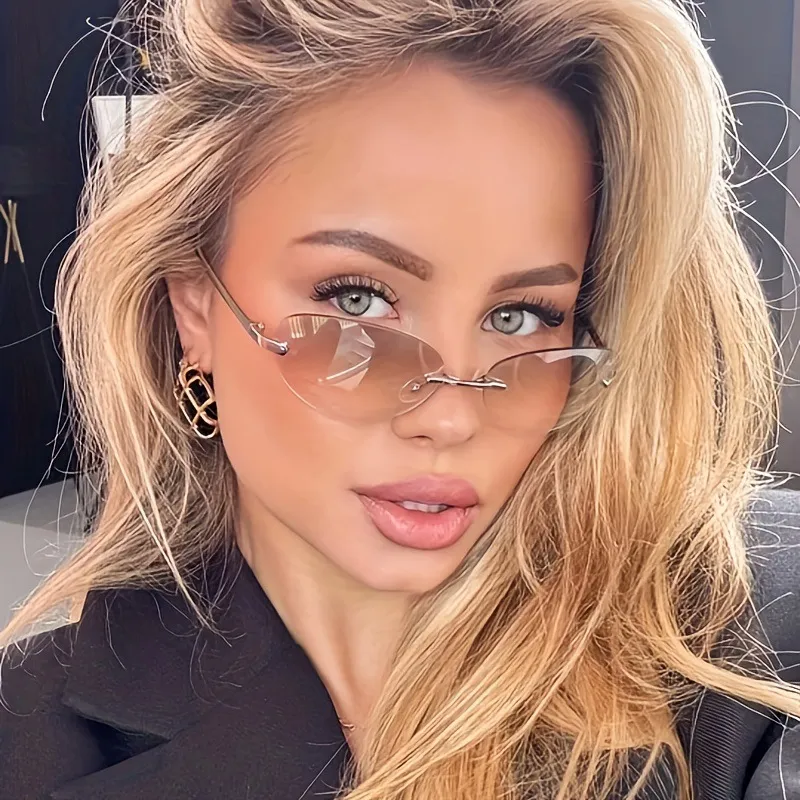 Women Fashion Frameless Metal Oval Sunglasses