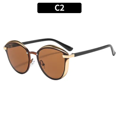 Women Fashion Colorful Metal Large Frame Sunglasses