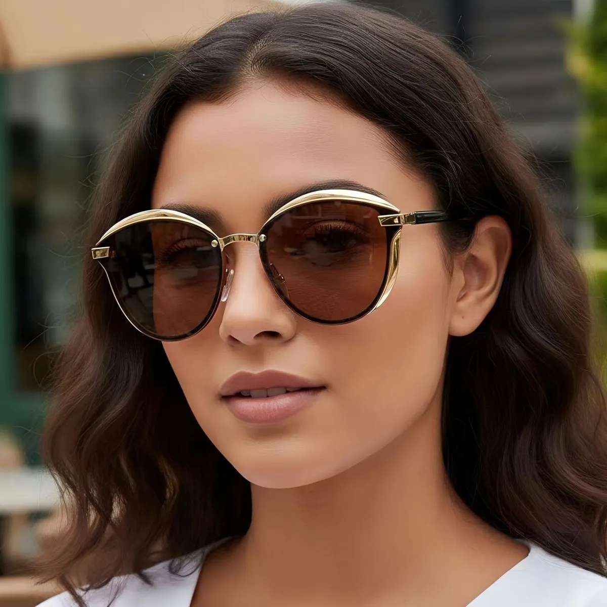 Women Fashion Colorful Metal Large Frame Sunglasses