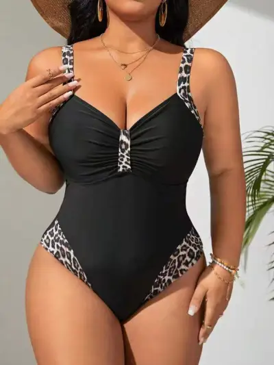 Women Fashion Sexy Plus Size Printed Tight Backless One-Piece Swimsuit