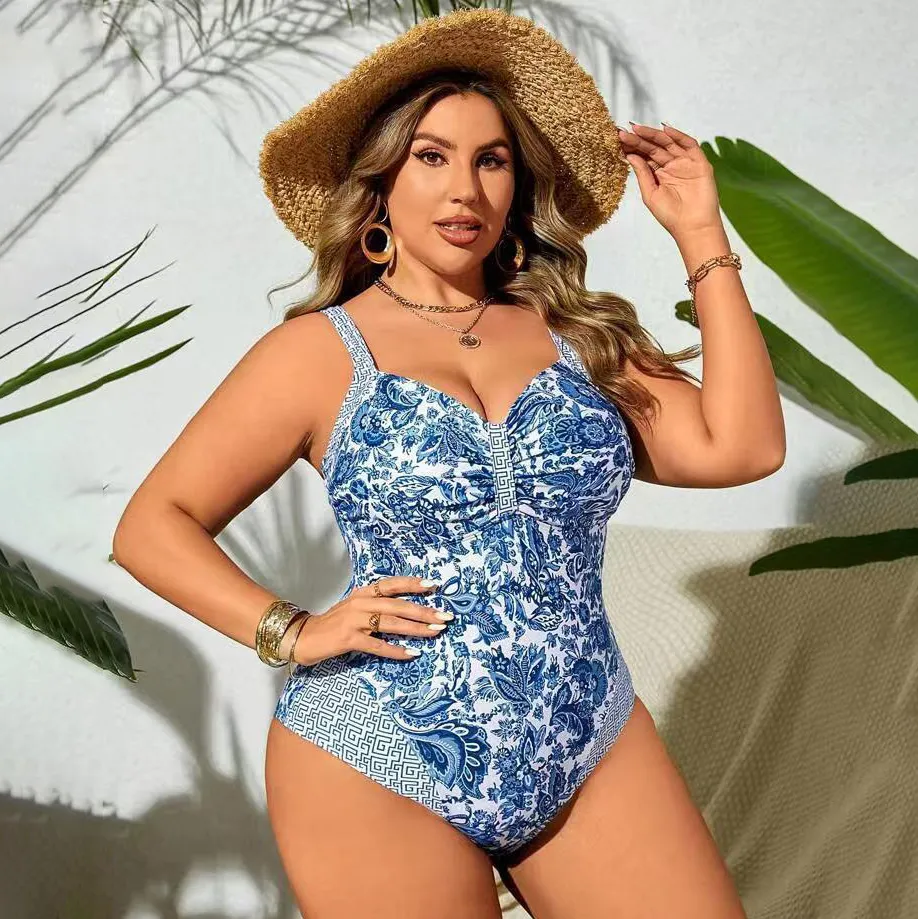 Women Fashion Sexy Plus Size Printed Tight Backless One-Piece Swimsuit