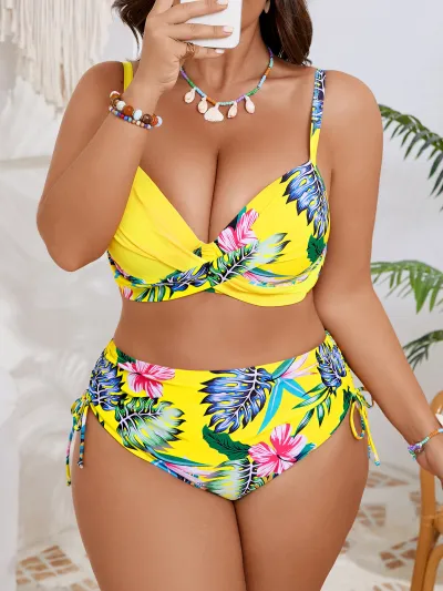 Women Fashion Sexy Plus Size Flower Printed Bikini Swimsuit