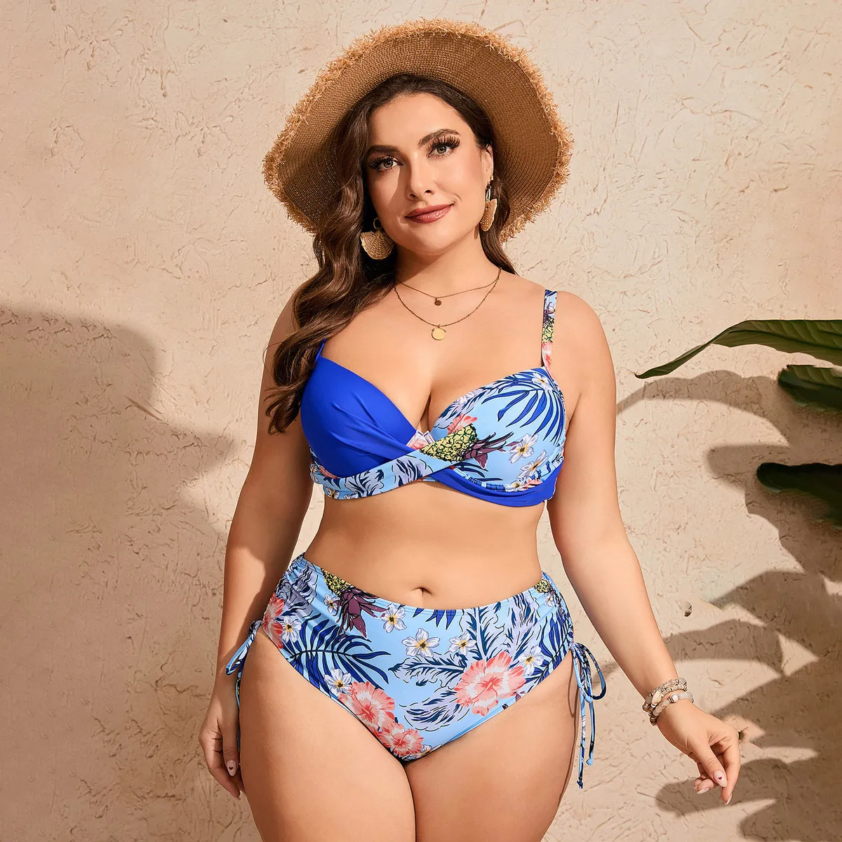 Women Fashion Sexy Plus Size Flower Printed Bikini Swimsuit