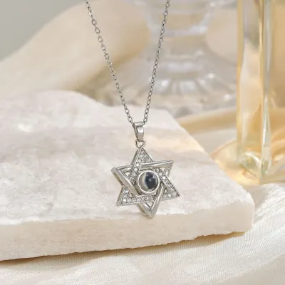 Fashion Retro Hexagram Pendant Titanium Steel Chain Necklace